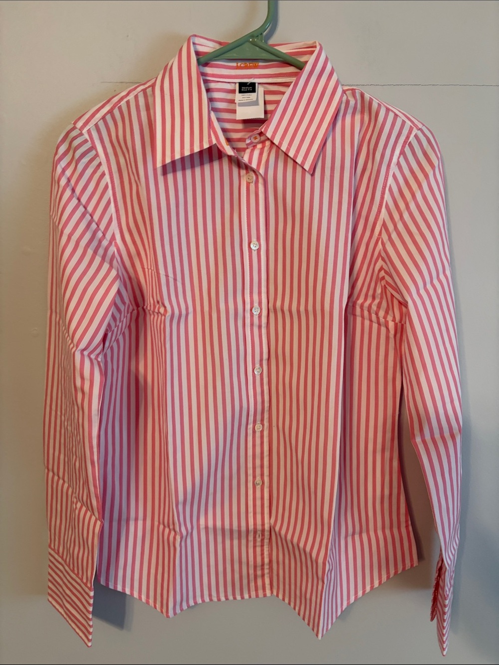 J. Crew Pink and White Striped Button-Up Blouse. Slim fit. Med. 💯 cotton.